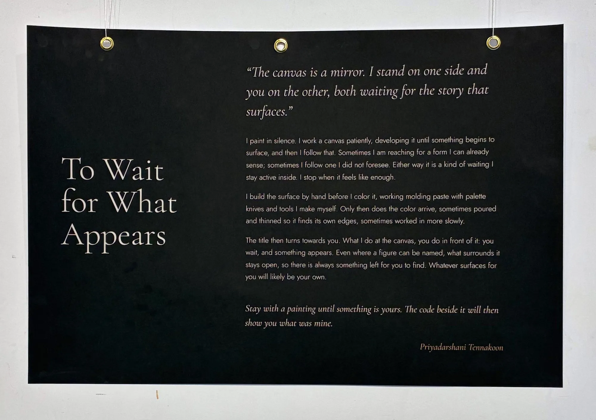 Installation view, To Wait for What Appears, Lionel Wendt Gallery, Colombo, 2026